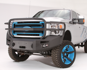 Truck Bumpers - Fab Fours Premium - Front Winch Bumper with Full Grille Guard