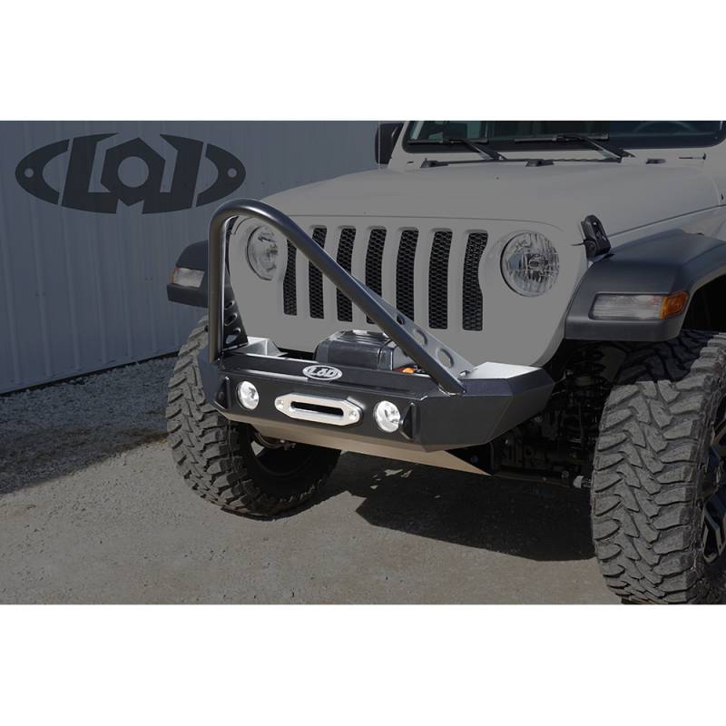 LOD Offroad JFB1861 Signature Shorty Winch Front Bumper with Stinger Guard  for Jeep Wrangler JL/Gladiator JT 2018-2023 - Black Texture