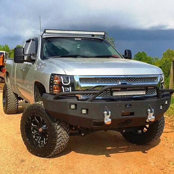 Hammerhead Bumpers - Hammerhead 600-56-0121 Winch Front Bumper with Pre-Runner Guard and Square Light Holes for Chevy Silverado 1500HD 2007-2013
