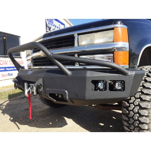 Hammerhead Bumpers - Hammerhead 600-56-0127_2 Winch Front Bumper with Pre-Runner Guard and Square Light Holes for Chevy Silverado/GMC Sierra 2500HD/3500/2500 1988-1998
