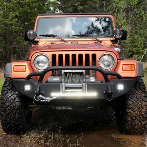 Hammerhead Bumpers - Hammerhead 600-56-0626 Winch Front Bumper with Pre-Runner Guard and Square Light Holes for Jeep Wrangler TJ 1997-2006