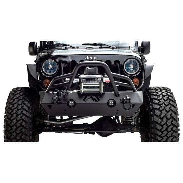 Fab Fours - Fab Fours JK07-B1854-1 Stubby Winch Front Bumper with Pre-Runner Guard for Jeep Wrangler JK 2007-2018