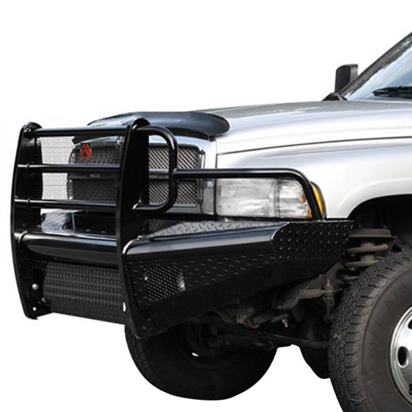 Fab Fours - Fab Fours DR94-S1560-1 Black Steel Front Bumper with Full Grille Guard for Dodge Ram 2500 HD/3500 HD/4500 HD/5500 HD 1994-2002