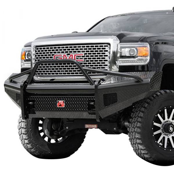 Fab Fours - Fab Fours GM08-S2162-1 Black Steel Front Bumper with Pre-Runner Guard for GMC Sierra 2500HD/3500 2007-2010