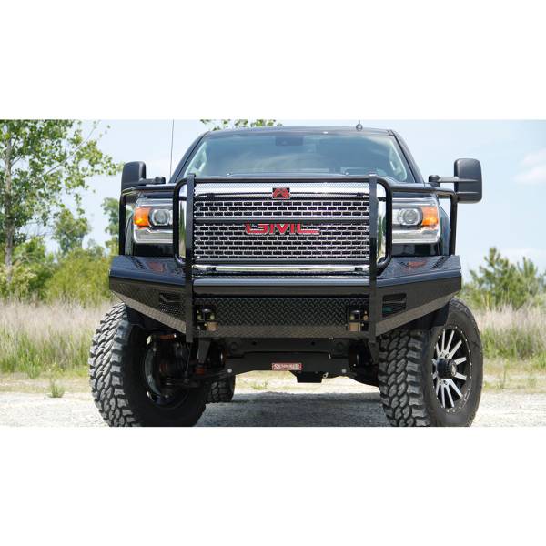 Fab Fours - Fab Fours GM14-S3160-1 Black Steel Front Bumper with Full Grille Guard for GMC Sierra 2500HD/3500 2015-2019