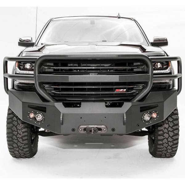 Fab Fours - Fab Fours CS16-F3850-1 Winch Front Bumper with Full Guard and Sensor Holes for Chevy Silverado 1500 2016-2018