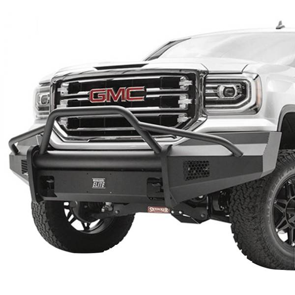 Fab Fours - Fab Fours GS16-R3962-1 Black Steel Elite Smooth Front Bumper with Pre-Runner Guard for GMC Sierra 1500 2016-2018