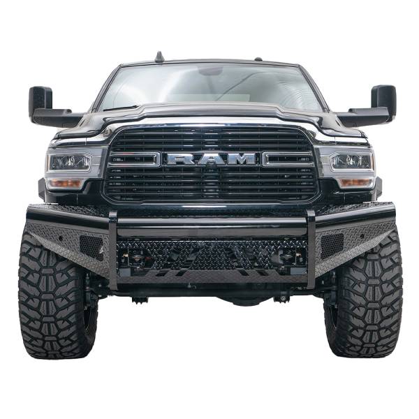Fab Fours - Fab Fours DR19-S4461-1 Black Steel Front Bumper with Sensor Holes for Dodge Ram 2500/3500 2019-2022 New Body Style