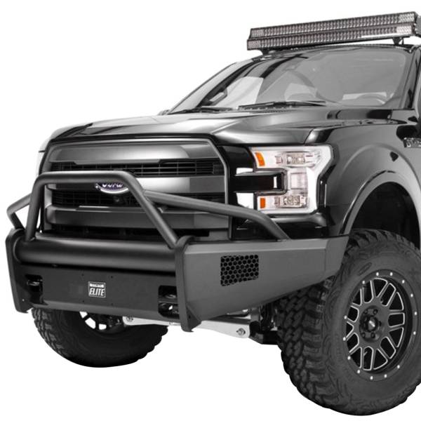 Fab Fours - Fab Fours FF09-R1962-1 Black Steel Elite Smooth Front Bumper with Pre-Runner Guard for Ford F150 2009-2014