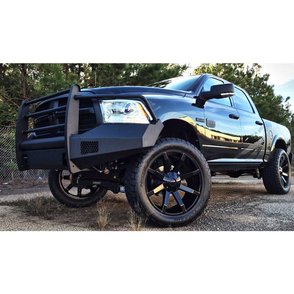 Fab Fours - Fab Fours DR13-R2960-1 Black Steel Elite Smooth Front Bumper with Full Guard for Dodge Ram 1500 2013-2018