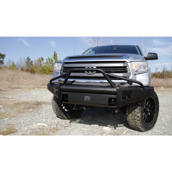 Fab Fours - Fab Fours TT14-R2862-1 Black Steel Elite Smooth Front Bumper with Pre-Runner Guard for Toyota Tundra 2014-2021