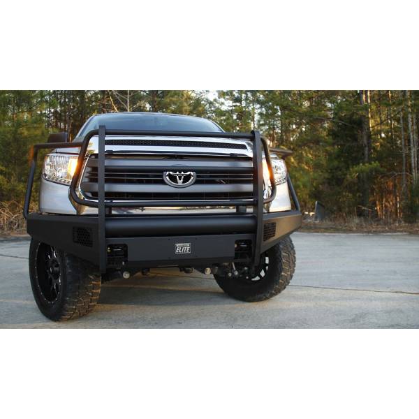 Fab Fours - Fab Fours TT14-R2860-1 Black Steel Elite Smooth Front Bumper with Full Guard for Toyota Tundra 2014-2021
