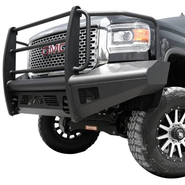 Fab Fours - Fab Fours GM14-Q3160-1 Black Steel Elite Smooth Front Bumper with Full Guard for GMC Sierra 2500HD/3500 2015-2019