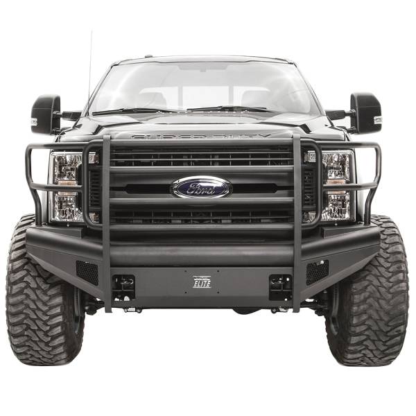 Fab Fours - Fab Fours FS17-Q4160-1 Black Steel Elite Smooth Front Bumper with Full Guard for Ford F250/F350/F450/F550 2017-2022