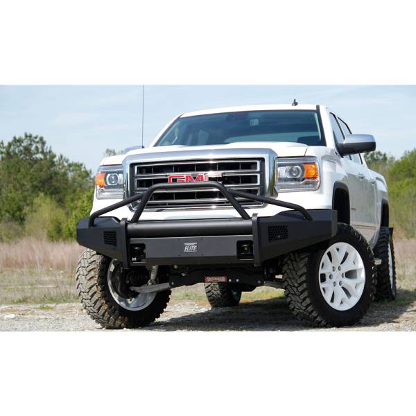 Fab Fours - Fab Fours GS14-R3162-1 Black Steel Elite Smooth Front Bumper Pre-Runner Guard for GMC Sierra 1500 2014-2015