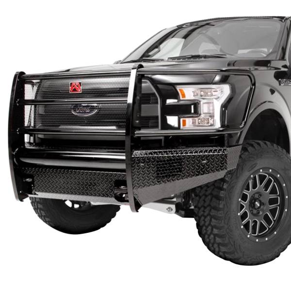 Fab Fours - Fab Fours FF09-K1960-1 Black Steel Front Bumper with Full Grille Guard for Ford F150 2009-2014