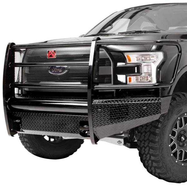 Fab Fours - Fab Fours FF15-K3250-1 Black Steel Front Bumper with Full Grille Guard for Ford F150 2015-2017