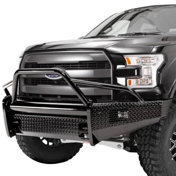 Fab Fours - Fab Fours FF15-K3252-1 Black Steel Front Bumper with Pre-Runner Guard for Ford F150 2015-2017