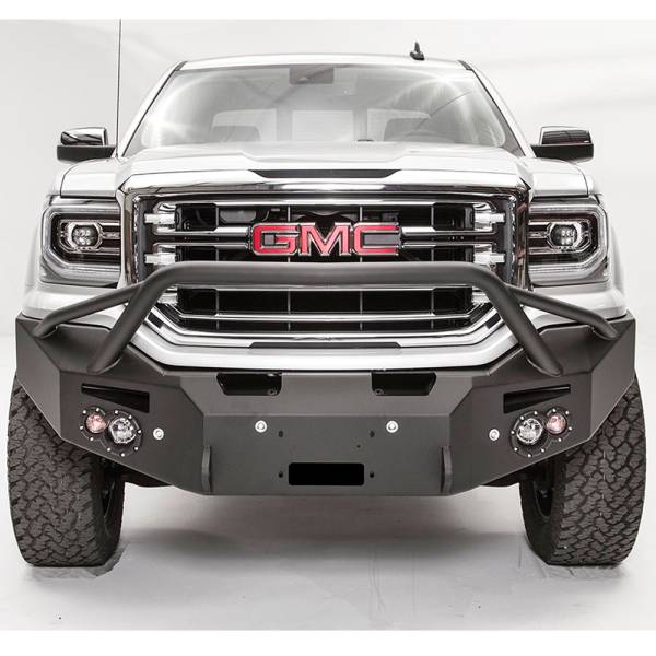 Fab Fours - Fab Fours GS16-F3952-1 Premium Winch Front Bumper with Pre-Runner Guard and Sensor Holes for GMC Sierra 1500 2016-2018