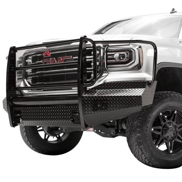 Fab Fours - Fab Fours GS16-K3960-1 Black Steel Front Bumper with Full Grille Guard for GMC Sierra 1500 2016-2018