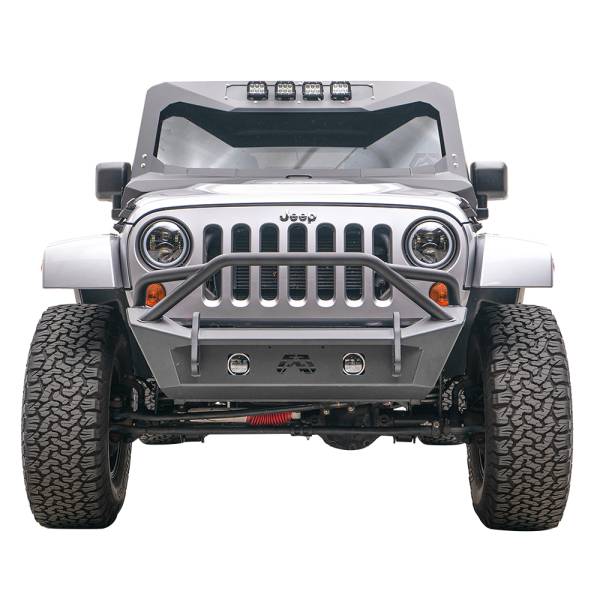 Fab Fours - Fab Fours JK07-B1952-1 Stubby Winch Front Bumper with Pre-Runner Guard for Jeep Wrangler JK 2007-2018