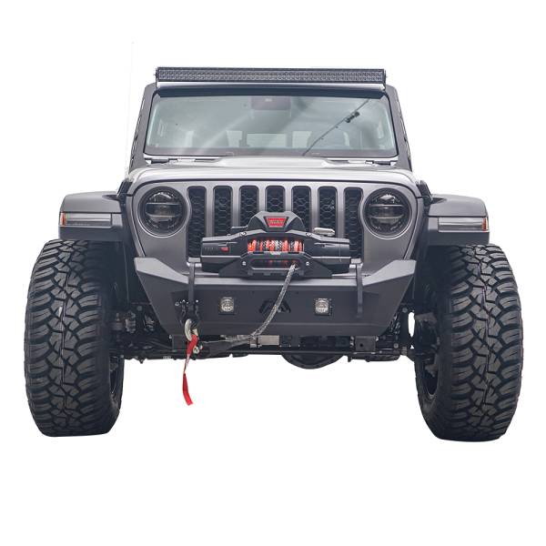 Fab Fours - Fab Fours JL18-B4751-1 Stubby Winch Front Bumper for Jeep Wrangler JL 2018-2024 and Jeep Gladiator 2021-2023