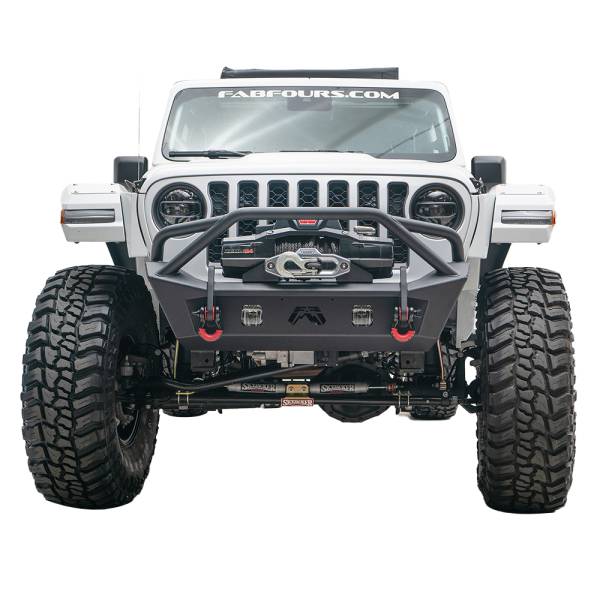 Fab Fours - Fab Fours JL18-B4752-1 Stubby Winch Front Bumper with Pre-Runner Guard for Jeep Wrangler JL 2018-2024 and Jeep Gladiator 2021-2023