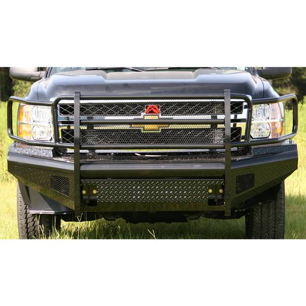 Fab Fours - Fab Fours CH11-S2760-1 Black Steel Front Bumper with Grille Guard for Chevy Silverado 2500HD/3500 2011-2014