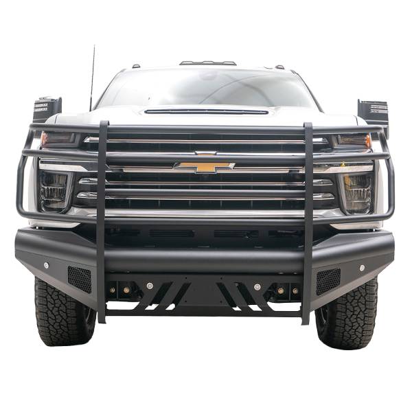 Fab Fours - Fab Fours CH20-Q4960-1 Black Steel Elite Smooth Front Bumper with Grille Guard for Chevy Silverado 2500HD/3500 2020-2022