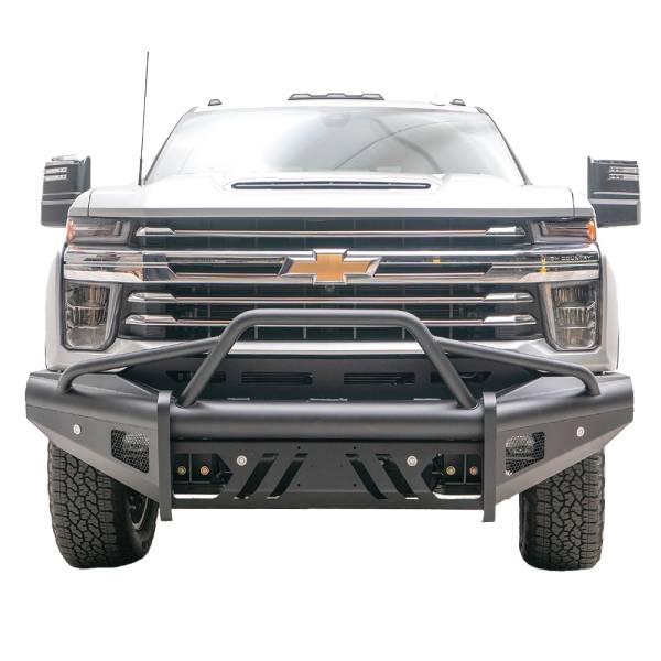 Fab Fours - Fab Fours CH20-Q4962-1 Black Steel Elite Smooth Front Bumper with Pre-Runner Guard for Chevy Silverado 2500HD/3500 2020-2022