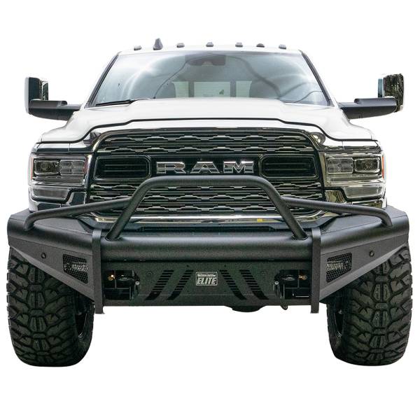 Fab Fours - Fab Fours DR19-Q4462-1 Black Steel Elite Smooth Front Bumper with Pre-Runner Guard for Dodge Ram 2500/3500 2019-2022 New Body Style