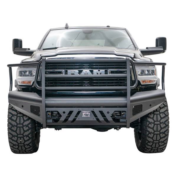 Fab Fours - Fab Fours DR19-Q4460-1 Black Steel Elite Front Bumper with Full Grill Guard for Dodge Ram 2500/3500 2019-2022 New Body Style