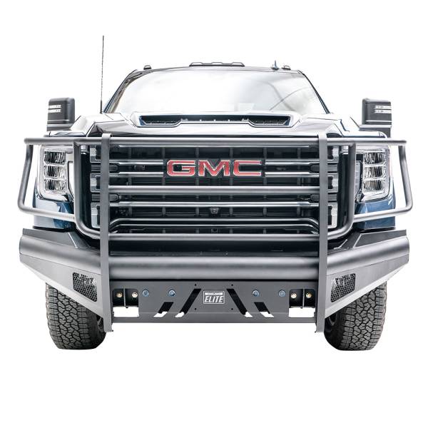 Fab Fours - Fab Fours GM20-Q5060-1 Black Steel Elite Front Bumper with Full Grill Guard for GMC Sierra 2500HD/3500 2020-2022