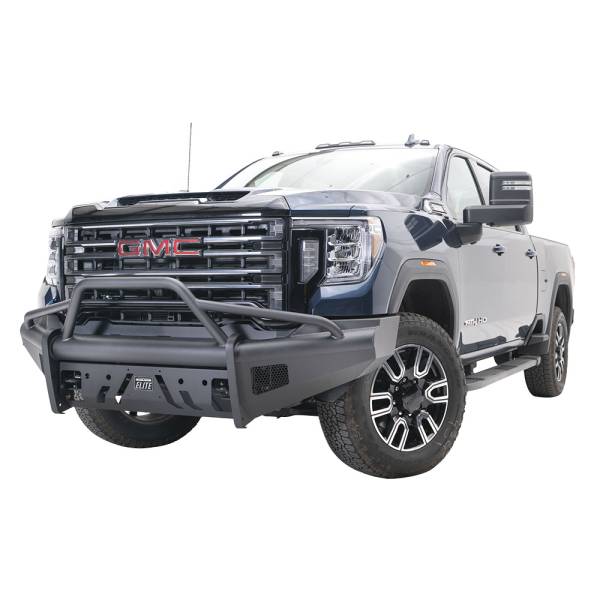 Fab Fours - Fab Fours GM20-Q5062-1 Black Steel Elite Front Bumper with Pre-Runner Guard for GMC Sierra 2500HD/3500 2020-2022