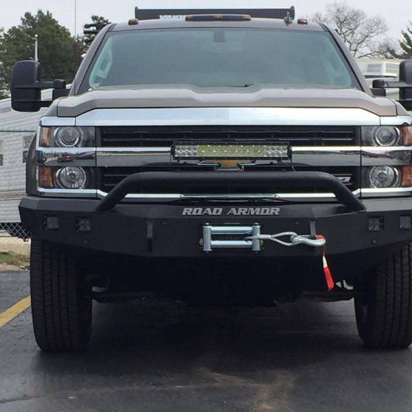 Road Armor - Road Armor 315R4B Stealth Winch Front Bumper with Pre-Runner Guard and Square Light Holes for Chevy Silverado 2500HD/3500 2015-2019
