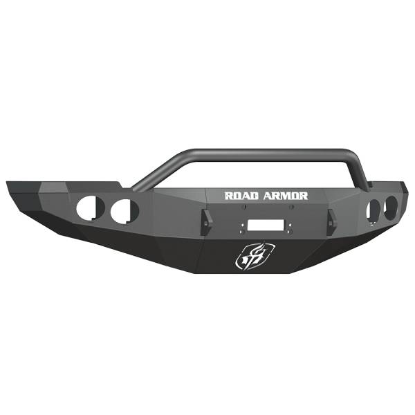 Road Armor - Road Armor 40804B Stealth Winch Front Bumper with Pre-Runner Guard and Round Light Holes for Dodge Ram 2500/3500/4500/5500 2010-2018