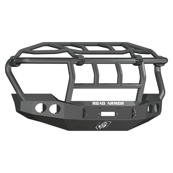 Road Armor - Road Armor 61103B Stealth Winch Front Bumper with Intimidator Guard and Round Light Holes for Ford F250/F350 2011-2016