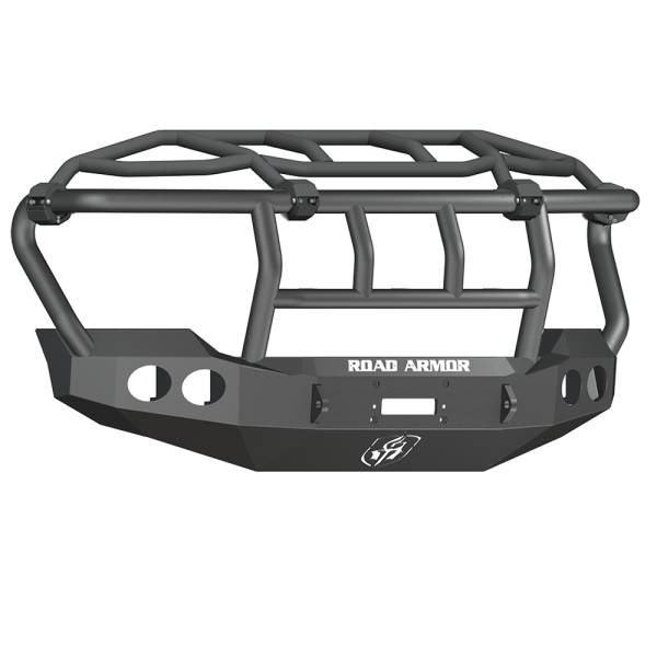 Road Armor - Road Armor 611403B Stealth Winch Front Bumper with Intimidator Guard and Round Light Holes for Ford F450/F550 2011-2016
