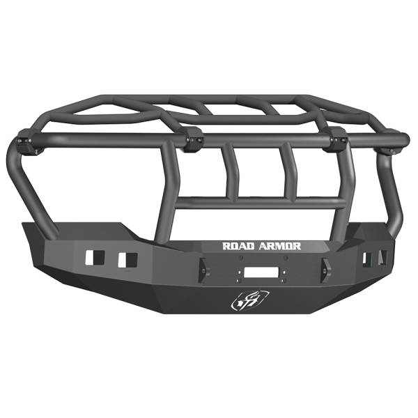 Road Armor - Road Armor 6114R3B Stealth Winch Front Bumper with Intimidator Guard and Square Light Holes for Ford F450/F550 2011-2016