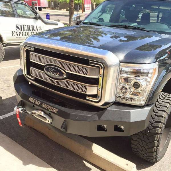 Road Armor - Road Armor 611R0B Stealth Winch Front Bumper with Square Light Holes for Ford F250/F350 2011-2016