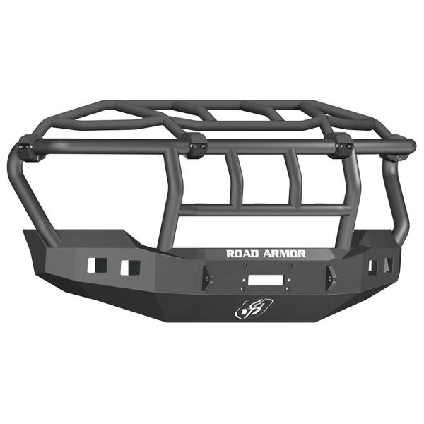 Road Armor - Road Armor 611R3B Stealth Winch Front Bumper with Intimidator Guard and Square Light Holes for Ford F250/F350 2011-2016
