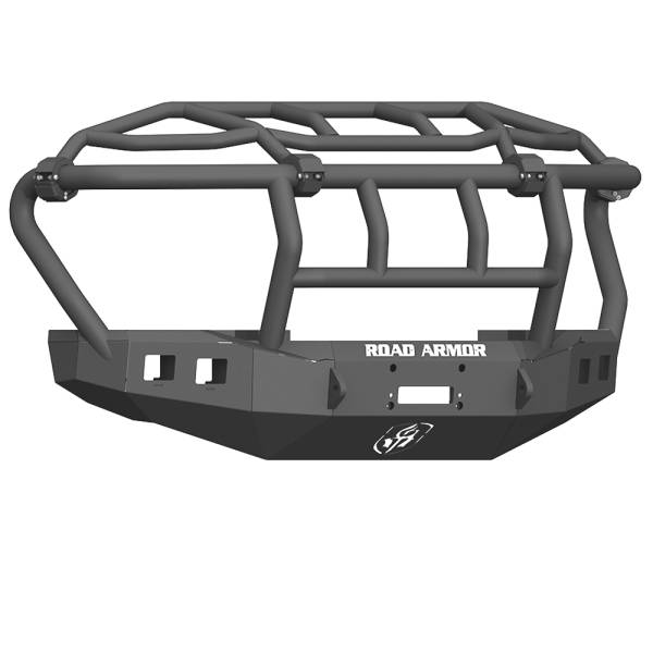 Road Armor - Road Armor 61743B Stealth Winch Front Bumper with Intimidator Guard and Square Light Holes for Ford F450/F550 2017-2018