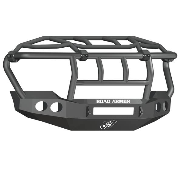 Road Armor - Road Armor 611403B-NW Stealth Non-Winch Front Bumper with Intimidator Guard and Round Light Holes for Ford F450/F550 2011-2016