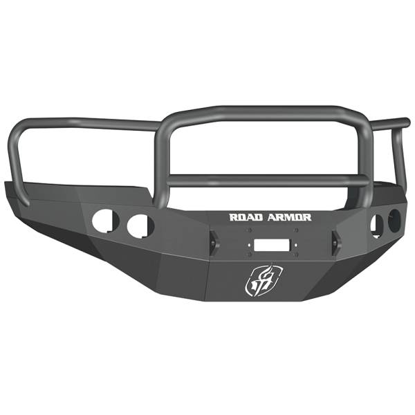 Road Armor - Road Armor 38405B Stealth Winch Front Bumper with Lonestar Guard and Round Light Holes for GMC Sierra 2500HD/3500 2011-2014