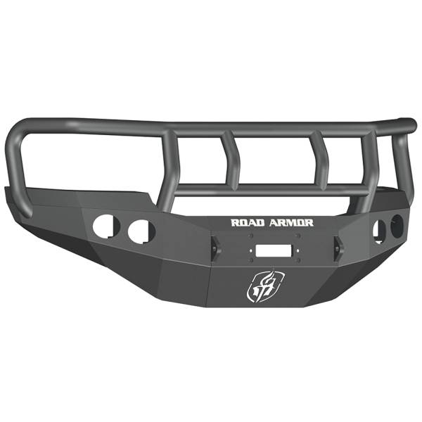 Road Armor - Road Armor 38402B Stealth Winch Front Bumper with Titan II Guard and Round Light Holes for GMC Sierra 2500HD/3500 2011-2014