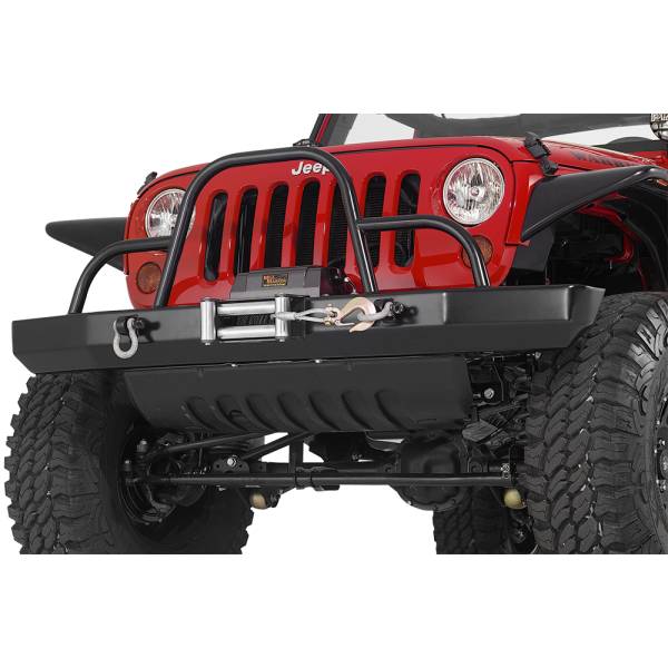 Warrior - Warrior 59056 Winch Rock Crawler Front Bumper with Brush Guard and D-Rings Mount for Jeep Wrangler JK 2007-2018 - Black Powder Coat