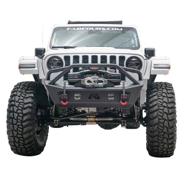 Fab Fours - Fab Fours JL18-B4752-1 Stubby Winch Front Bumper with Pre-Runner Guard for Jeep Gladiator JT 2020-2024