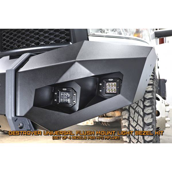 LOD Offroad - LOD Offroad MFL2011 Front Destroyer Truck Universal Flush Mount Light Bezel Kit for GMC Sierra 2500HD/3500 2010-2022 - Black Texture