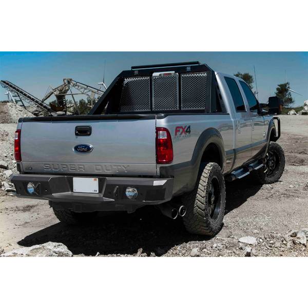 LOD Offroad - LOD Offroad FRL1011 Signature Series Rear Bumper Hella 500FF 6" Round Light Bezels for Ford F-250/F-350 2011-2016 - Bare Steel