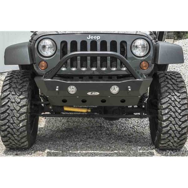 LOD Offroad - LOD Offroad JFB0702 Destroyer Shorty Winch Front Bumper with Bull Bar for Jeep Wrangler JK 2007-2018 - Bare Steel